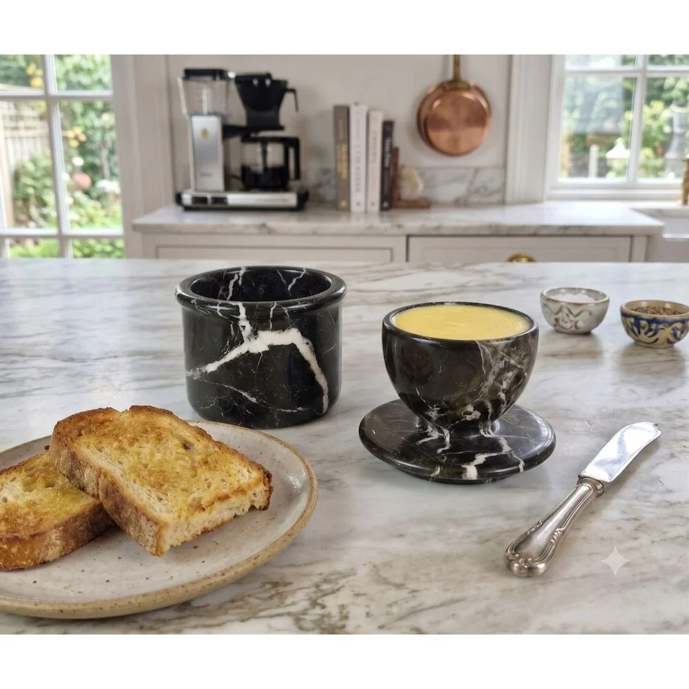 Marble Butter Dish with Lid Handmade Black French Kitchen Butter Crock Keeper